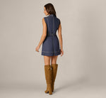 Stretch Denim Belted Overlay Romper In Dark Ink 5