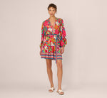 Bishop Sleeve Tropical Floral Short Dress In Red Multi 2