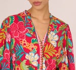 Bishop Sleeve Tropical Floral Short Dress In Red Multi 3