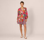 Bishop Sleeve Tropical Floral Short Dress In Red Multi 7