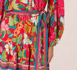 Bishop Sleeve Tropical Floral Short Dress In Red Multi 4