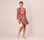 Bishop Sleeve Tropical Floral Short Dress In Red Multi 1