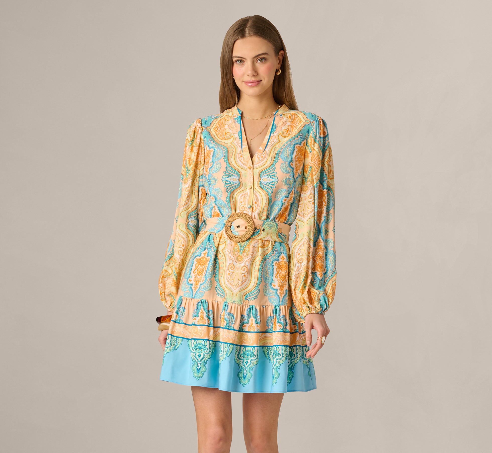 Adrianna Papell Printed Short Dress Women's Dress Peach 1 : 16
