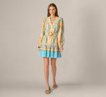 Bishop Sleeve Paisley Print Belted Short Dress In Peach Multi 6