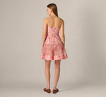 Strapless Floral Organza Pleated Short Dress In Pink Multi 6