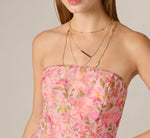 Strapless Floral Organza Pleated Short Dress In Pink Multi 4
