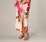 Floral Printed Satin Midi Halter Dress In Champagne Multi 5