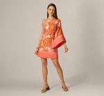 One Shoulder Bell Sleeve Paisley Short Dress In Pink Multi 2