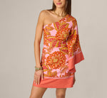 One Shoulder Bell Sleeve Paisley Short Dress In Pink Multi 3