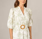 Cotton Floral Eyelet Belted Short Dress In Ivory Sage 4