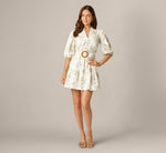 Cotton Floral Eyelet Belted Short Dress In Ivory Sage 8