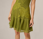 Cotton Mesh Floral Short Dress In Dark Moss 3