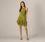 Cotton Mesh Floral Short Dress In Dark Moss 6