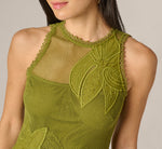 Cotton Mesh Floral Short Dress In Dark Moss 4