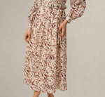 Long Sleeve Off Shoulder Floral Print Cotton Dress In Ecru Chocolate 5