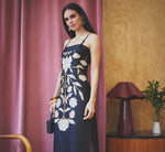 Floral Printed Satin Midi Slip Dress In Black Multi 1