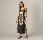 Floral Printed Satin Midi Slip Dress In Black Multi 3
