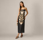 Floral Printed Satin Midi Slip Dress In Black Multi 2