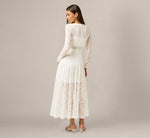 Long Sleeve Stretch Lace Illusion Midi Dress In Ivory 6