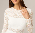 Long Sleeve Stretch Lace Illusion Midi Dress In Ivory 4