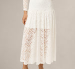Long Sleeve Stretch Lace Illusion Midi Dress In Ivory 5