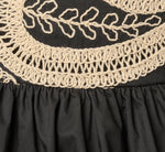 Embroidered Cotton Drop Waist Bubble Dress In Black Ecru 7