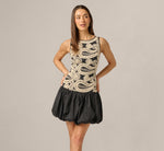 Embroidered Cotton Drop Waist Bubble Dress In Black Ecru 2