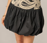 Embroidered Cotton Drop Waist Bubble Dress In Black Ecru 4