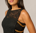 Lace Illusion Asymmetrical Wooden Bead Midi Dress In Black 3