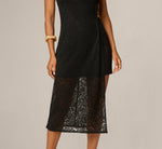 Lace Illusion Asymmetrical Wooden Bead Midi Dress In Black 4