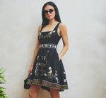 Floral Embroidered Cotton Short Dress In Black Multi 1