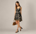 Floral Embroidered Cotton Short Dress In Black Multi 1