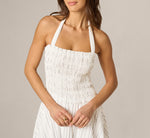 Smocked Seersucker Halter Midi Dress In Ivory Multi 5