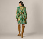 Long Sleeve Keyhole Antique Floral Print Short Dress In Olive Multi 5