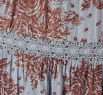 Vintage Floral Lace Trim Ruffle Maxi Dress In Dusty Blue Multi 6