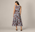 Vintage Floral Lace Trim Ruffle Maxi Dress In Dusty Blue Multi 5