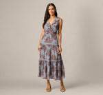 Vintage Floral Lace Trim Ruffle Maxi Dress In Dusty Blue Multi 2
