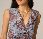 Vintage Floral Lace Trim Ruffle Maxi Dress In Dusty Blue Multi 3