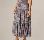 Vintage Floral Lace Trim Ruffle Maxi Dress In Dusty Blue Multi 4