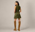 Microsuede Cowl Neck Tie Front Mini Dress In Olive 5