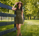 Microsuede Cowl Neck Tie Front Mini Dress In Olive 1