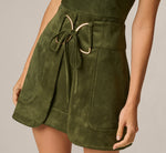 Microsuede Cowl Neck Tie Front Mini Dress In Olive 4
