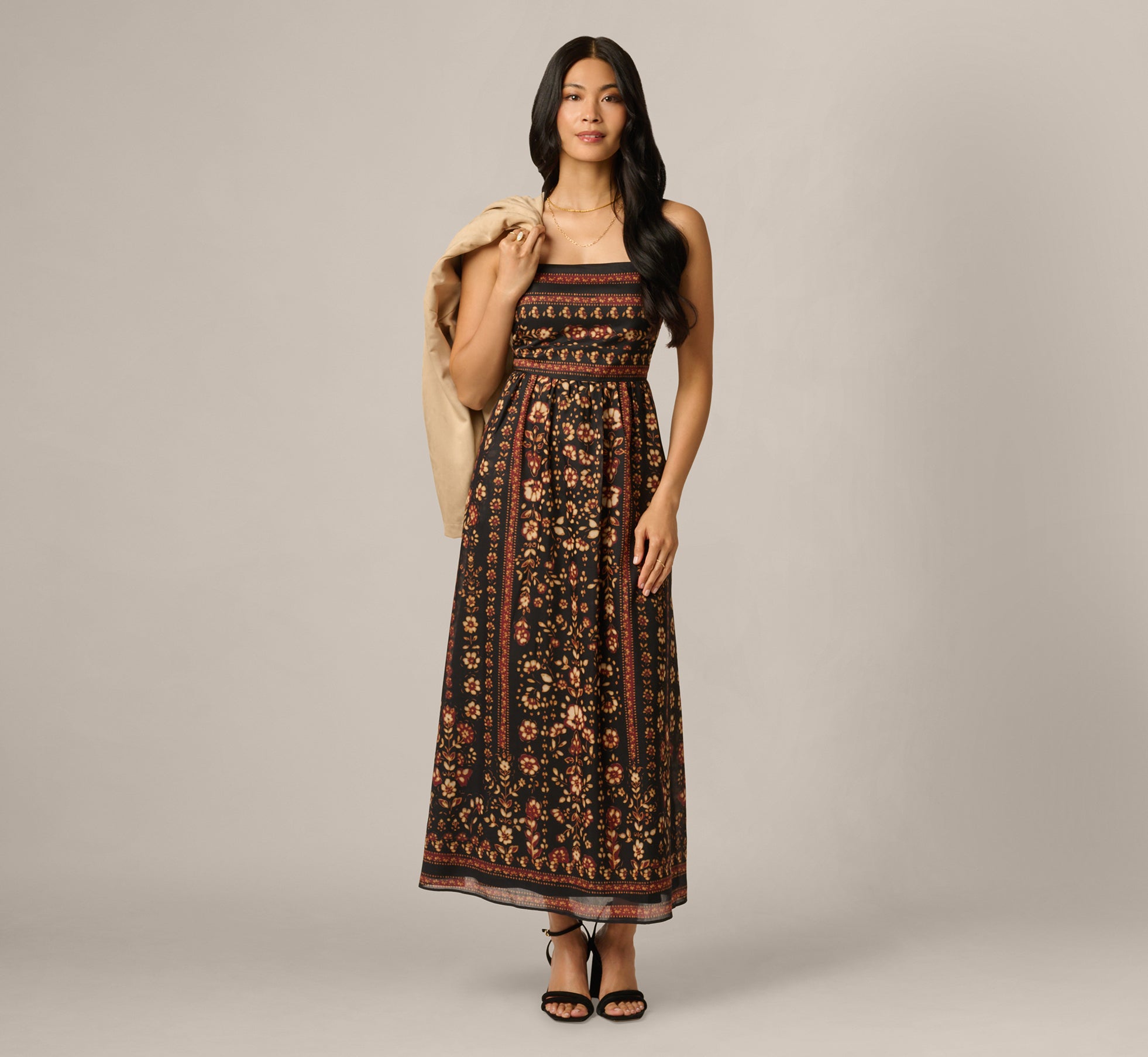 Floral Stripe Print Maxi Sundress In Black Multi 1