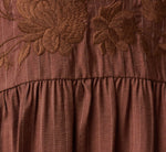 Pinstripe Floral Embroidered Yoke Midi Dress In Dark Brown 6