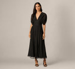 Dolman Sleeve Crinkle Organdy Ankle Length Dress In Black 2
