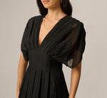 Dolman Sleeve Crinkle Organdy Ankle Length Dress In Black 3