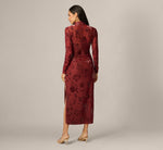 Long Sleeve Stretch Burnout Velvet Ankle Length Dress In Auburn 5