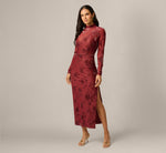 Long Sleeve Stretch Burnout Velvet Ankle Length Dress In Auburn 2