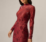Long Sleeve Stretch Burnout Velvet Ankle Length Dress In Auburn 3