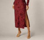 Long Sleeve Stretch Burnout Velvet Ankle Length Dress In Auburn 4